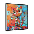 "Whimsical Mosaic Cat", Framed Mosaic Cat Art Print — Colorful Modern Wall Canvas