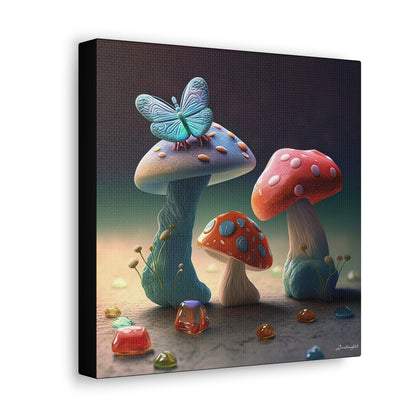 Beautiful Mushroom Luminating Colorful Bliss With Butterflies 2 Canvas Gallery Wraps