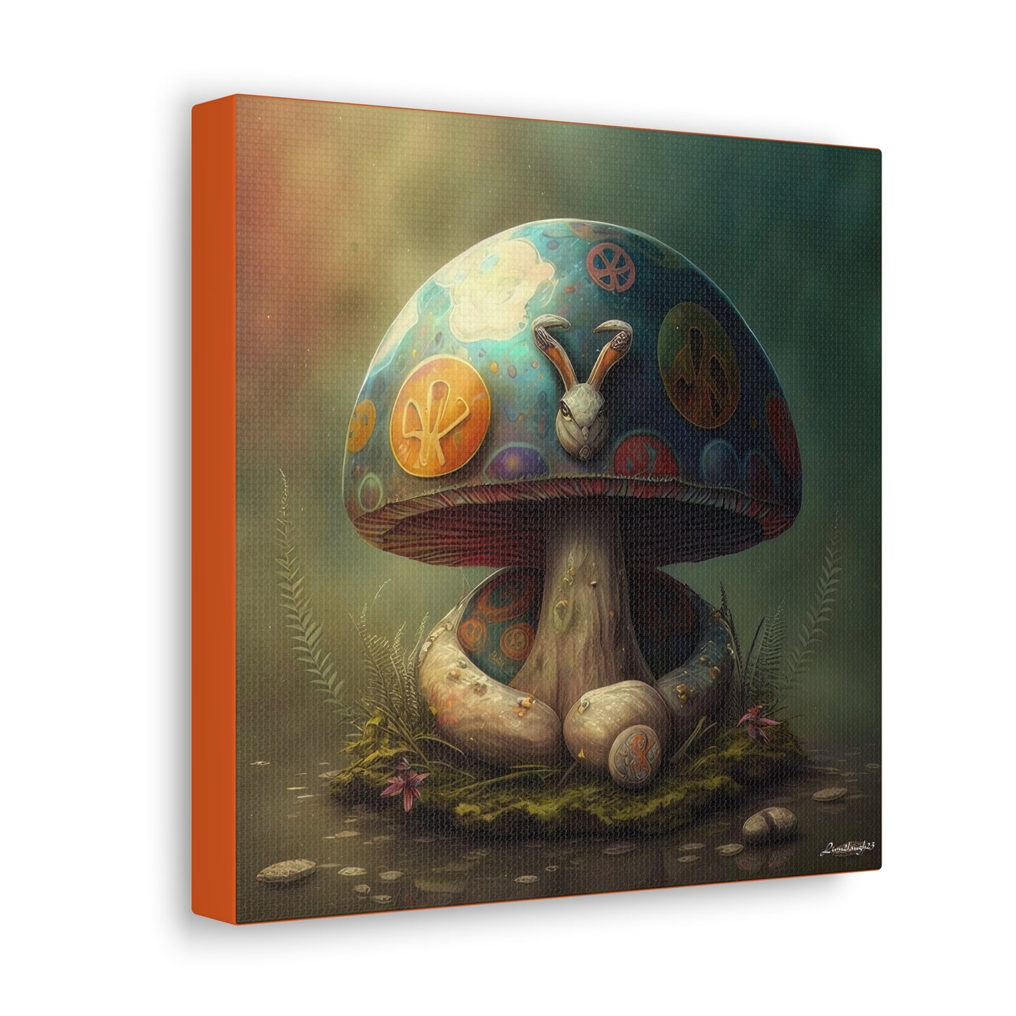 Gothic Style Blue Mushroom With Animal Style Canvas Gallery Wraps