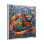 Mystic Shadows: The Enigmatic Cat, Framed Mosaic Cat Art Print — Colorful Modern Wall Canvas