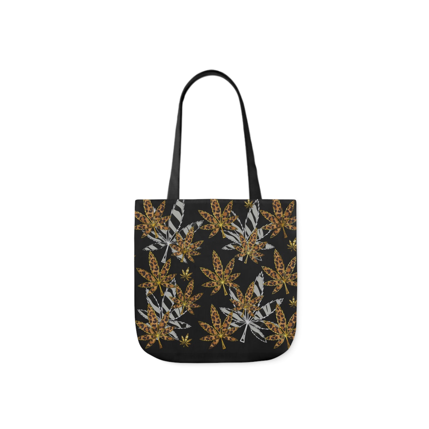 Gold And Zebra Marijuana Pot Weed Leaf 420 Marijuana Polyester Canvas Tote Bag (AOP)