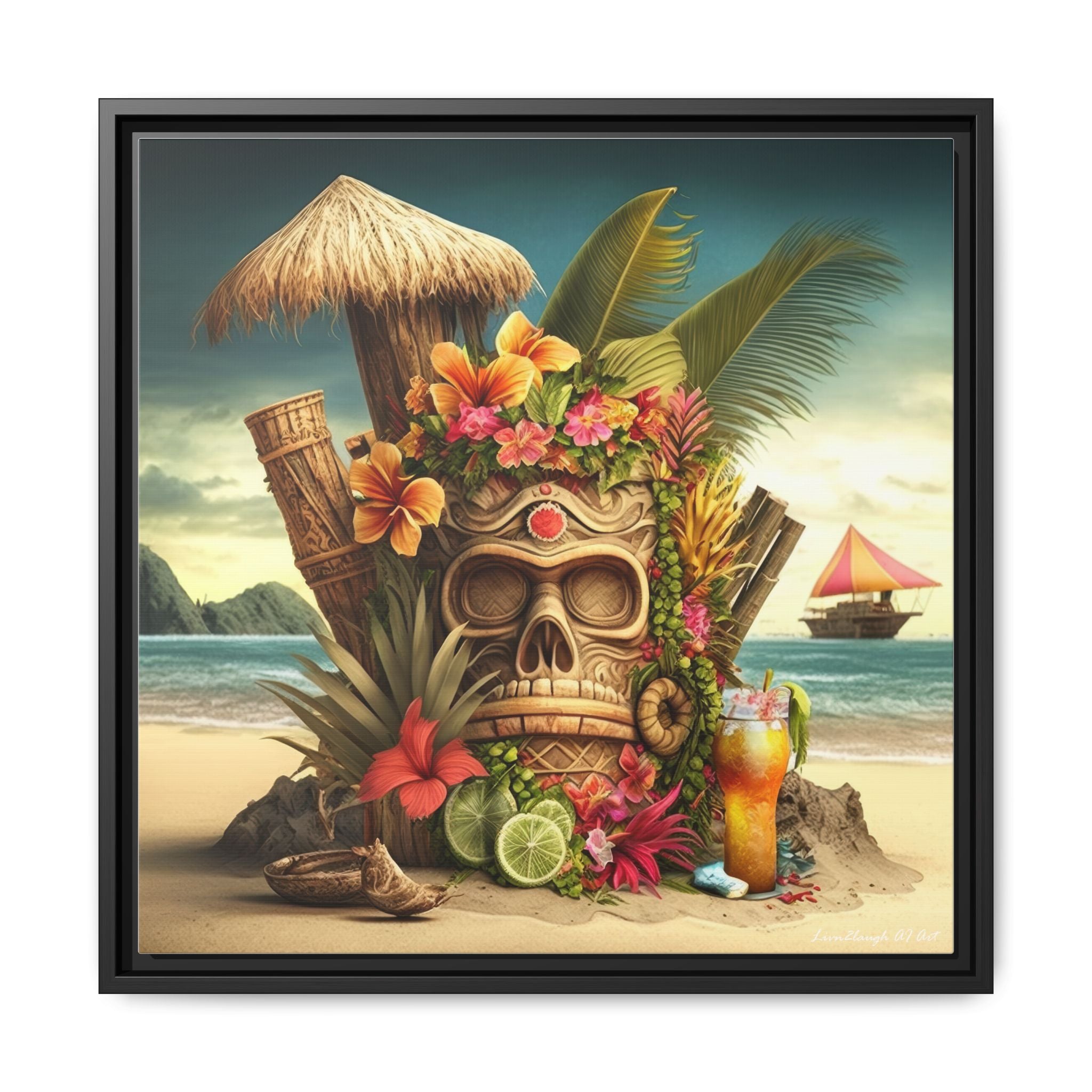 Tiki Dreams by the Shore, Art Print — Colorful Modern Wall Canvas