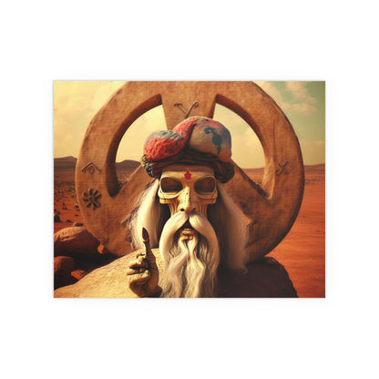 Wise Man In Dessert With Beard And Peace Sign Indoor and Outdoor Silk Posters