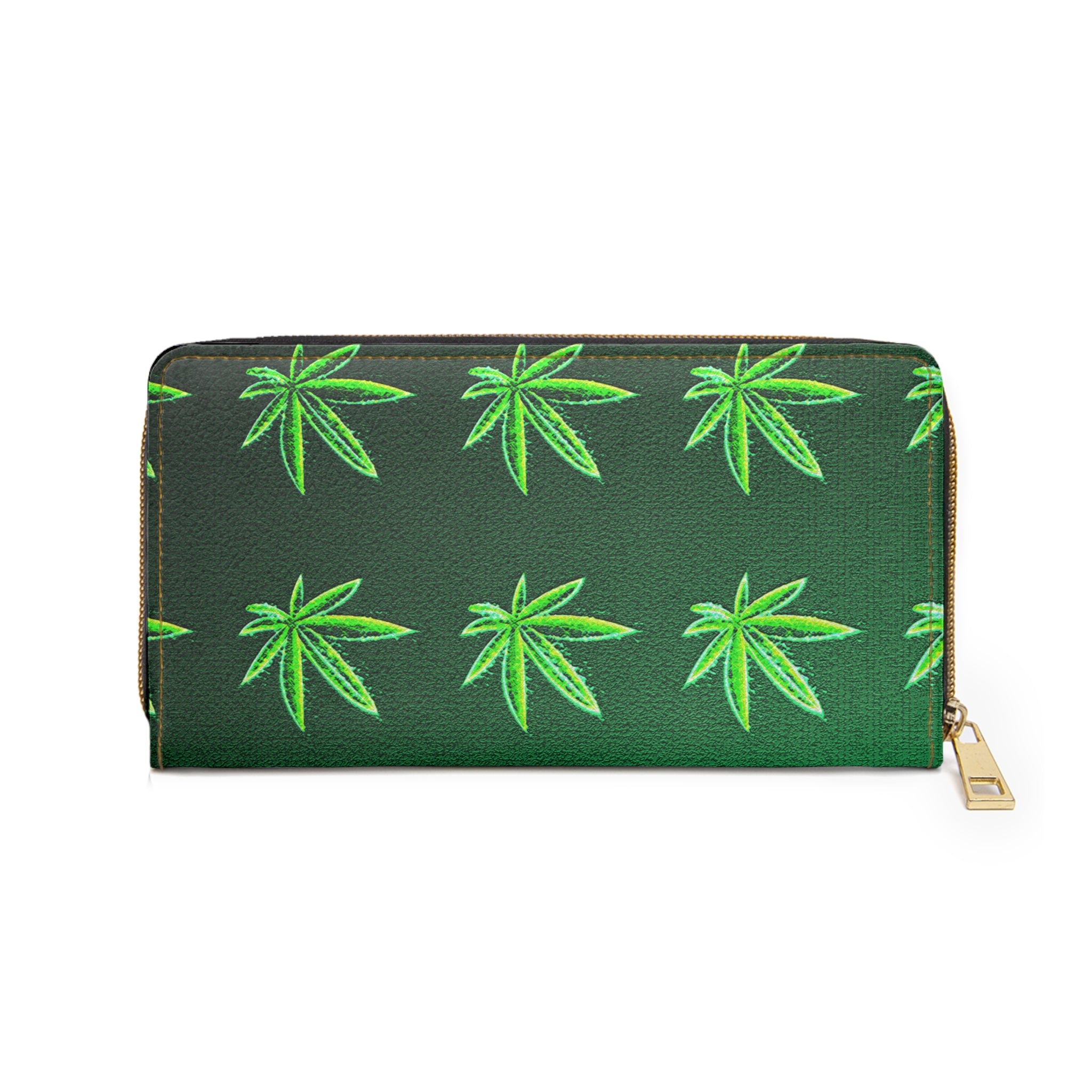 Green Leaf Marijuana Pot Weed Leaf 420 Zipper Wallet