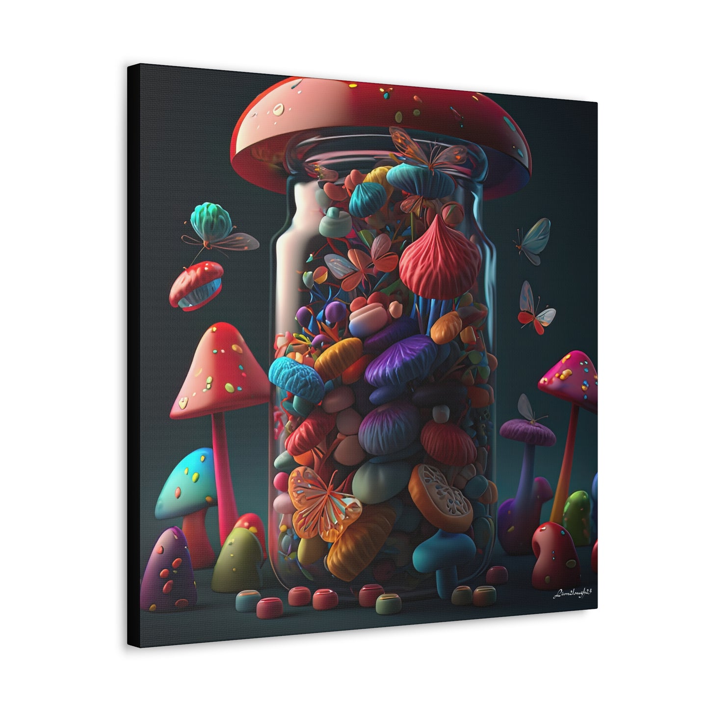 Beautiful Mushroom Luminating Colorful Bliss With Butterflies 2 Canvas Gallery Wraps