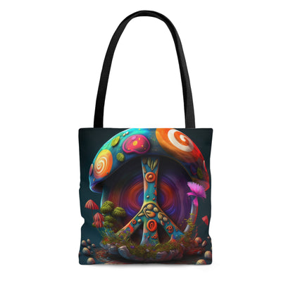 Hippie Peace Sign Mushroom Color Candy Style Design, Style 1 Tote Bag (AOP)