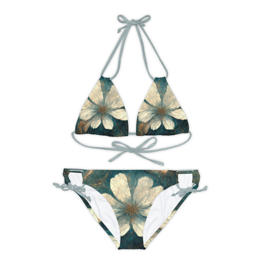 Bold And Beautiful White, Grey And Blue Floral Style 1 Strappy Bikini Set (AOP)
