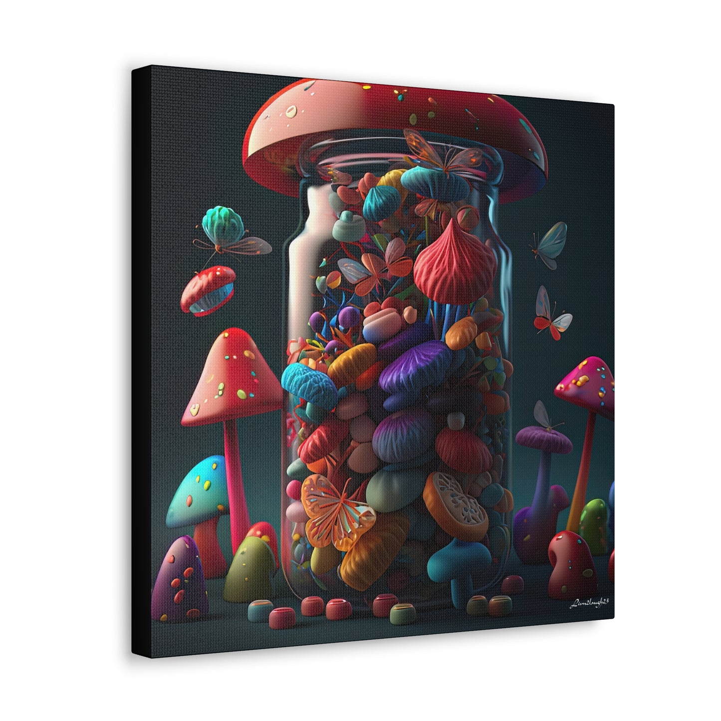 Beautiful Mushroom Luminating Colorful Bliss With Butterflies 2 Canvas Gallery Wraps