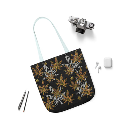 Gold And Zebra Marijuana Pot Weed Leaf 420 Marijuana Polyester Canvas Tote Bag (AOP)