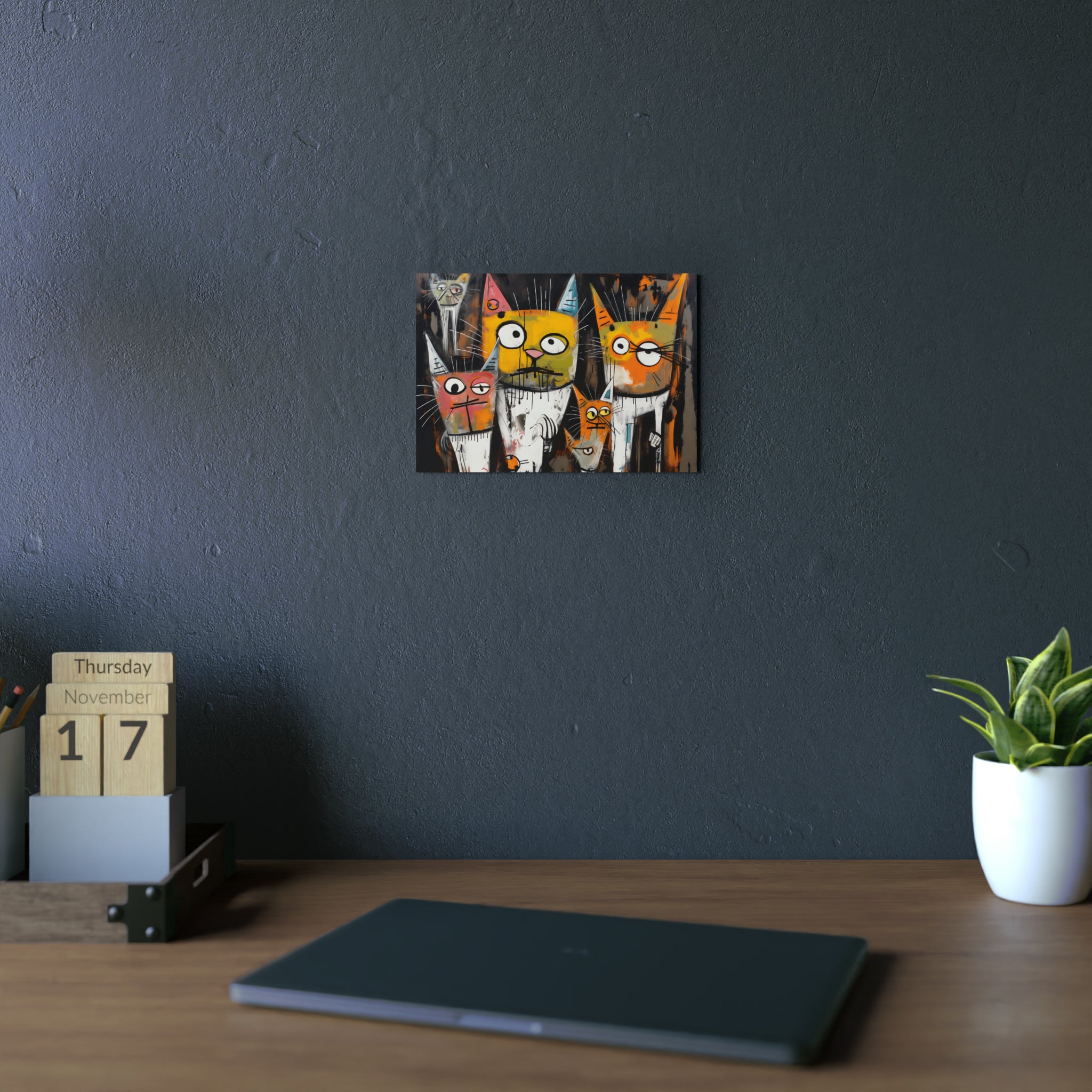 Doodle Abstract Multi Colored Cats With Black Background By DaFlowerChild Aluminum Composite Panels