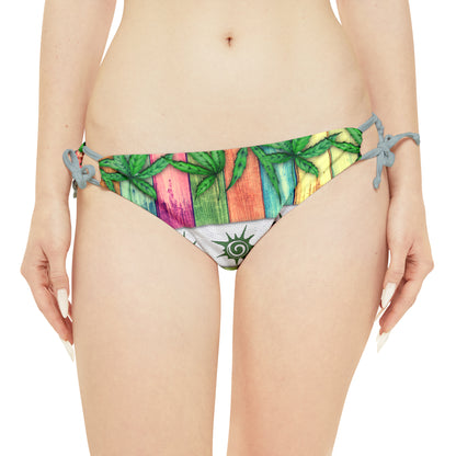 Beautiful Multicolored Pink Purple Blue 420 Weed Marijuana Leaf Strappy Bikini Set (AOP)