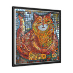 Radiant Whiskers: The Joyful Cat, Framed Mosaic Cat Art Print — Colorful Modern Wall Canvas
