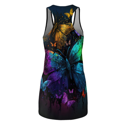 Bold And Beautiful Tie Dye Butterflies Style Seven Women's Cut & Sew Racerback Dress (AOP)