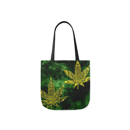 Gorgeous Designed Gold Leaf With multigreen Background Marijuana Pot Weed 420 Polyester Canvas Tote Bag (AOP)