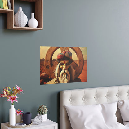 Wise Man In Dessert With Beard And Peace Sign Indoor and Outdoor Silk Posters