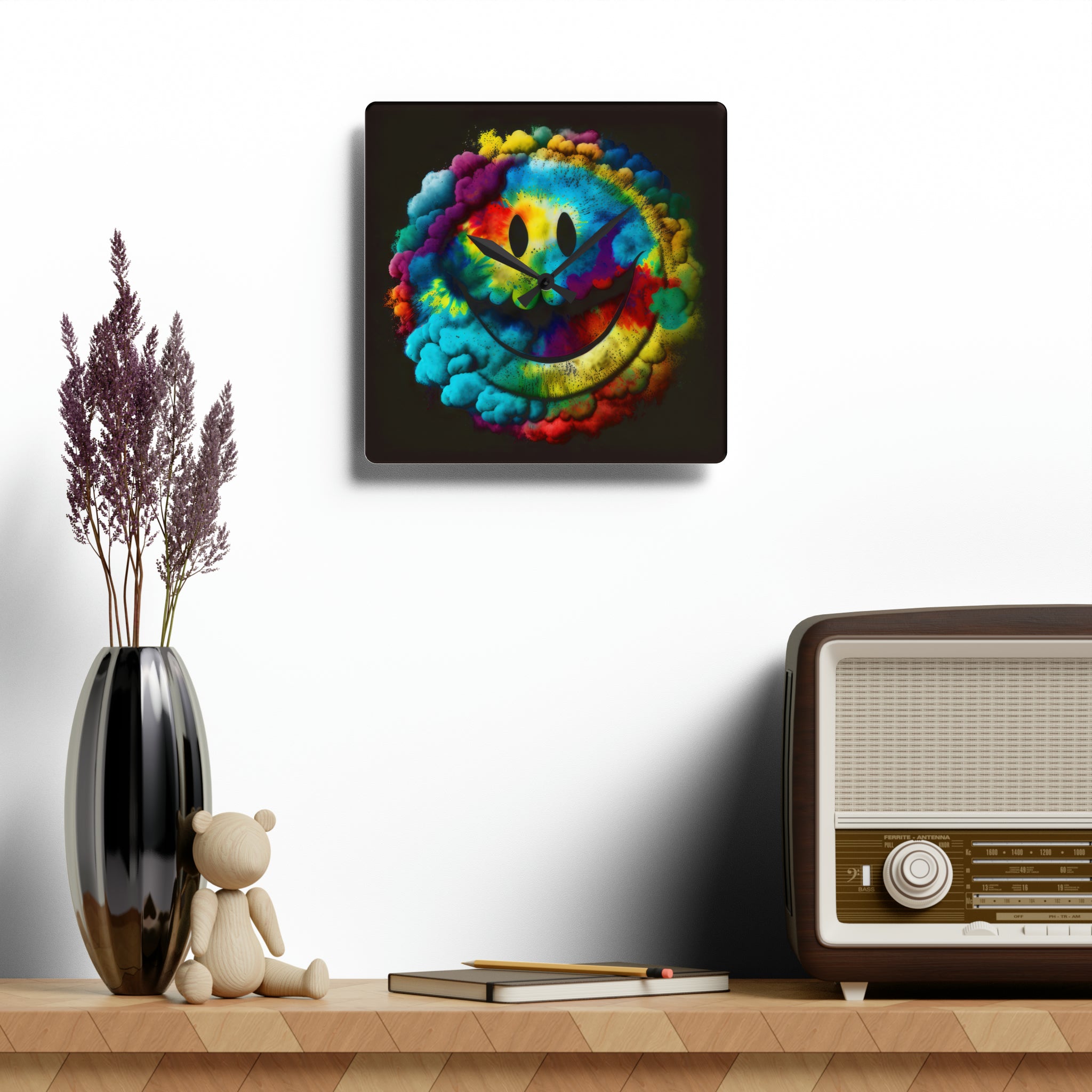 Happy Tie Dye Face Style 4 Wall Clock