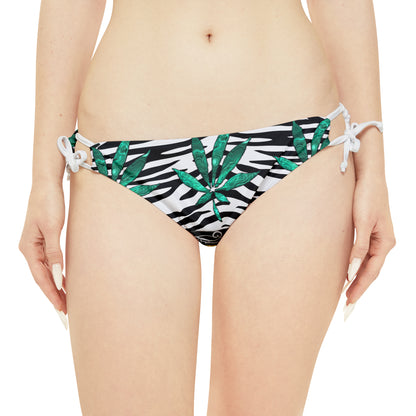 Gold And Zebra White And Black Marijuana Pot Weed Leaf 420 Weed Pot Marijuana Leaf Strappy Bikini Set (AOP)