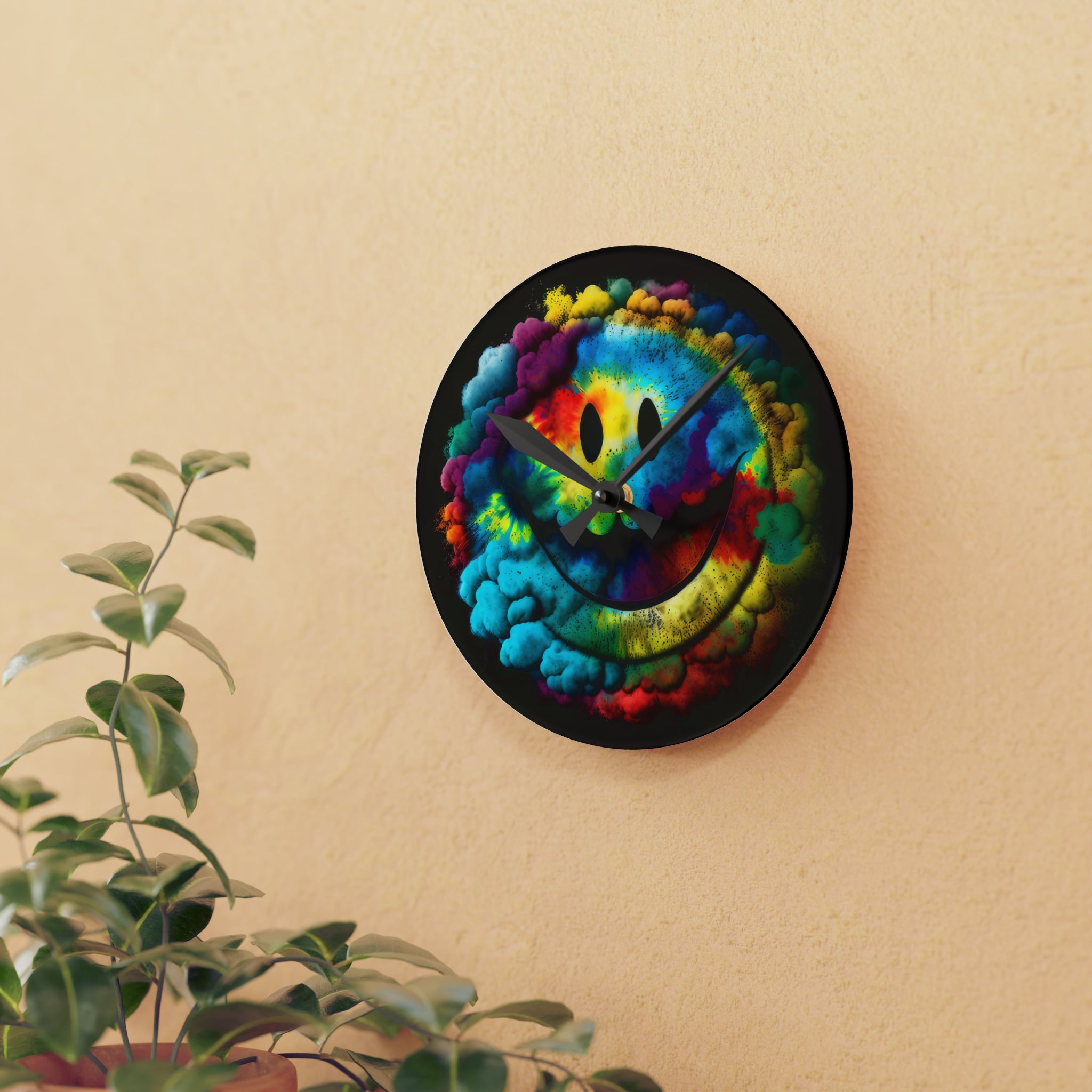 Happy Tie Dye Face Style 4 Wall Clock