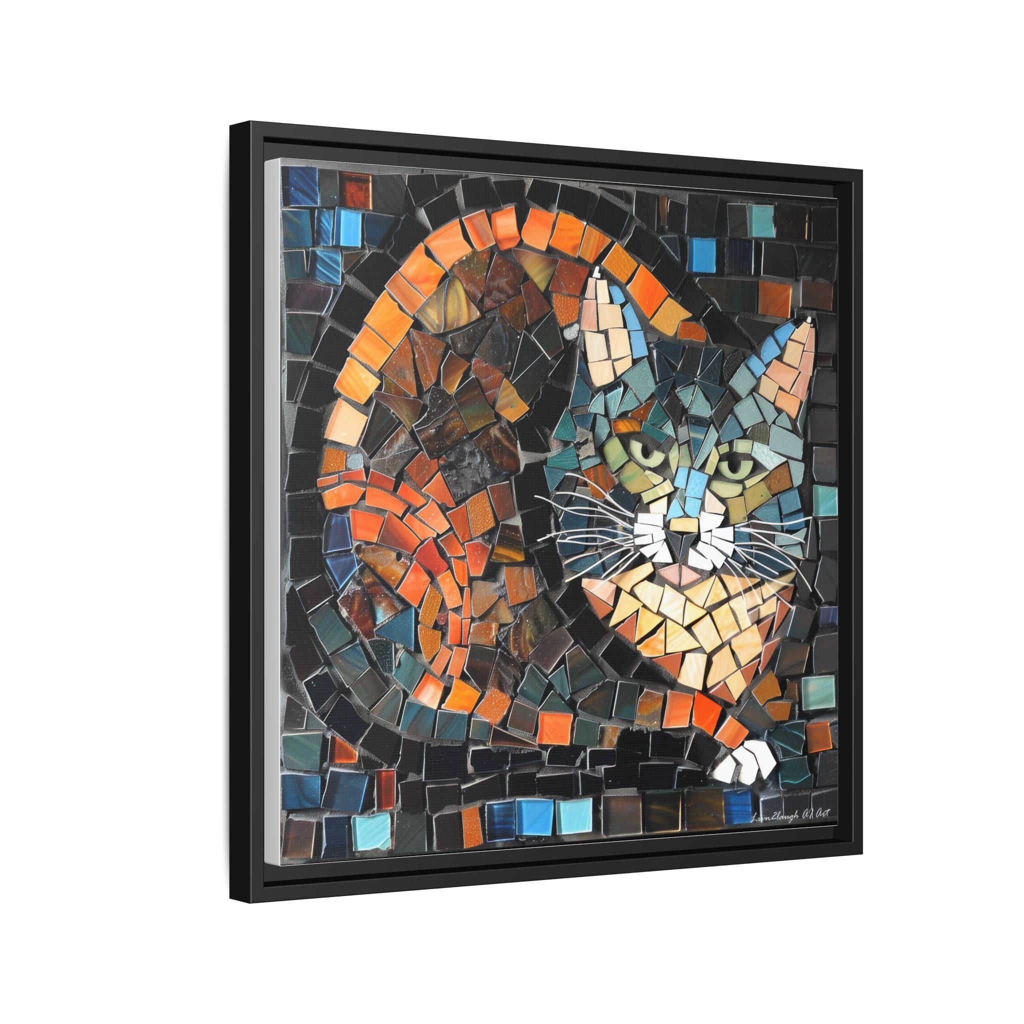 "Bold Mosaic Cat", Framed Mosaic Cat Art Print — Colorful Modern Wall Canvas