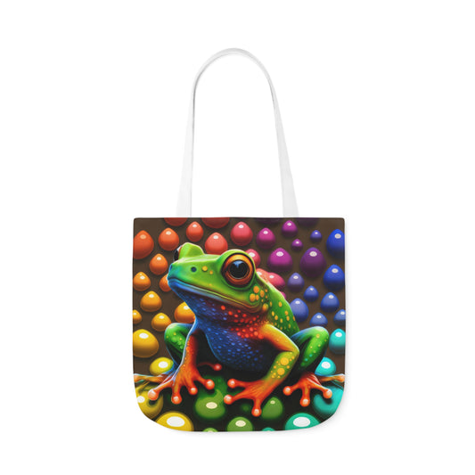 Sassy Rainbow Round Skittle Like Background With Beautiful Frog Polyester Canvas Tote Bag (AOP)