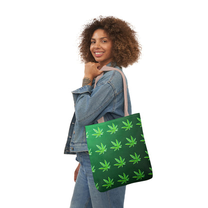 Green Leaf Marijuana Pot Weed Leaf 420 Polyester Canvas Tote Bag (AOP)