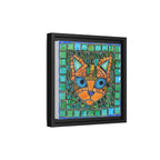 "Emerald Eyes Mosaic Cat", Framed Mosaic Cat Art Print — Colorful Modern Wall Canvas
