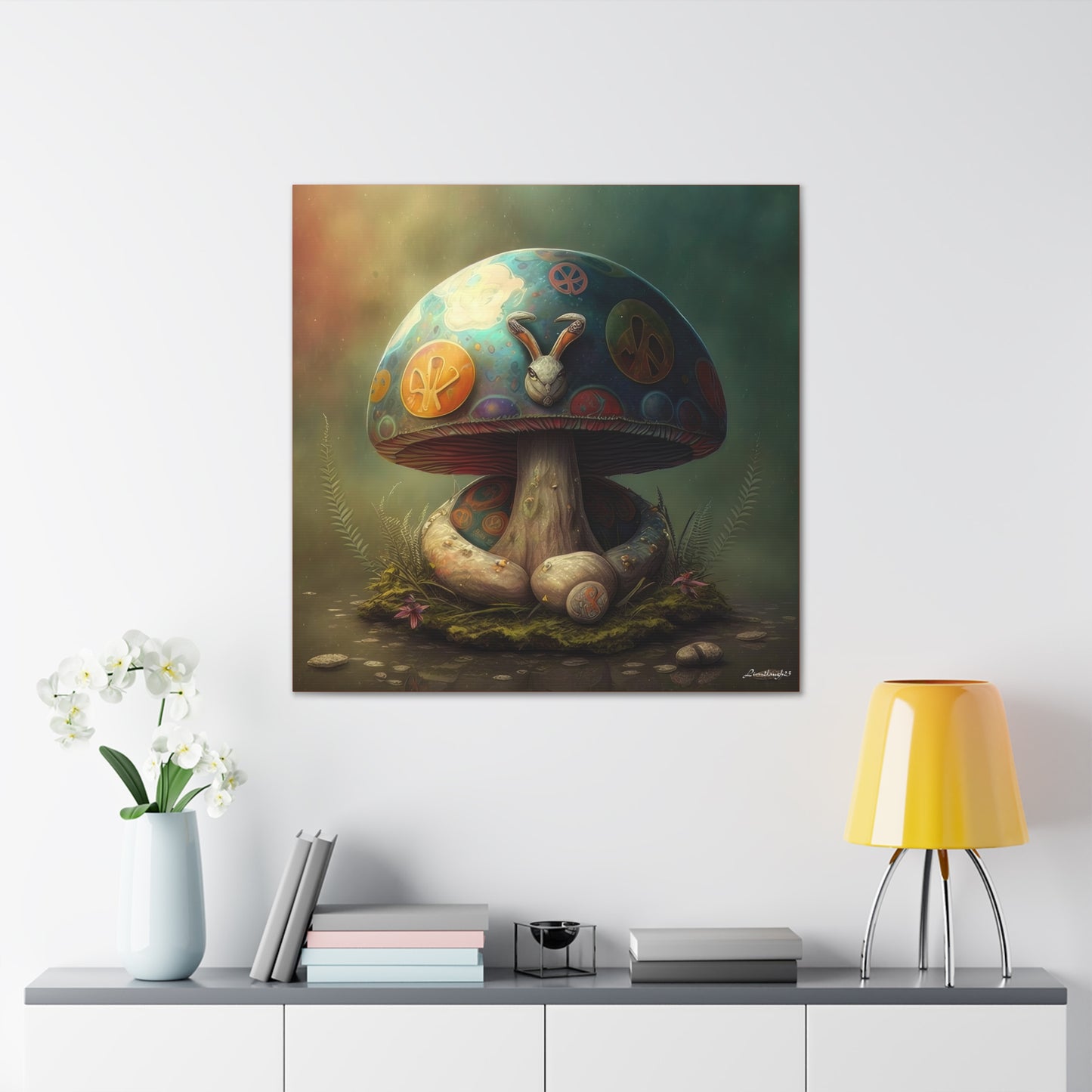 Gothic Style Blue Mushroom With Animal Style Canvas Gallery Wraps