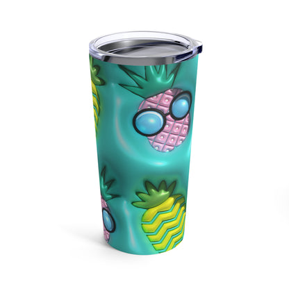 Pineapples In Green And Purple With Sunglasses With Blue Background 3-d Puff By Helga Art Levina Tumbler 20oz