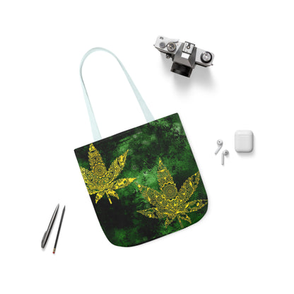 Gorgeous Designed Gold Leaf With multigreen Background Marijuana Pot Weed 420 Polyester Canvas Tote Bag (AOP)