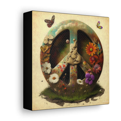 Elegant Peace Sign With Beautiful Flowers And Butterflies , Beige Background Canvas Gallery Wraps