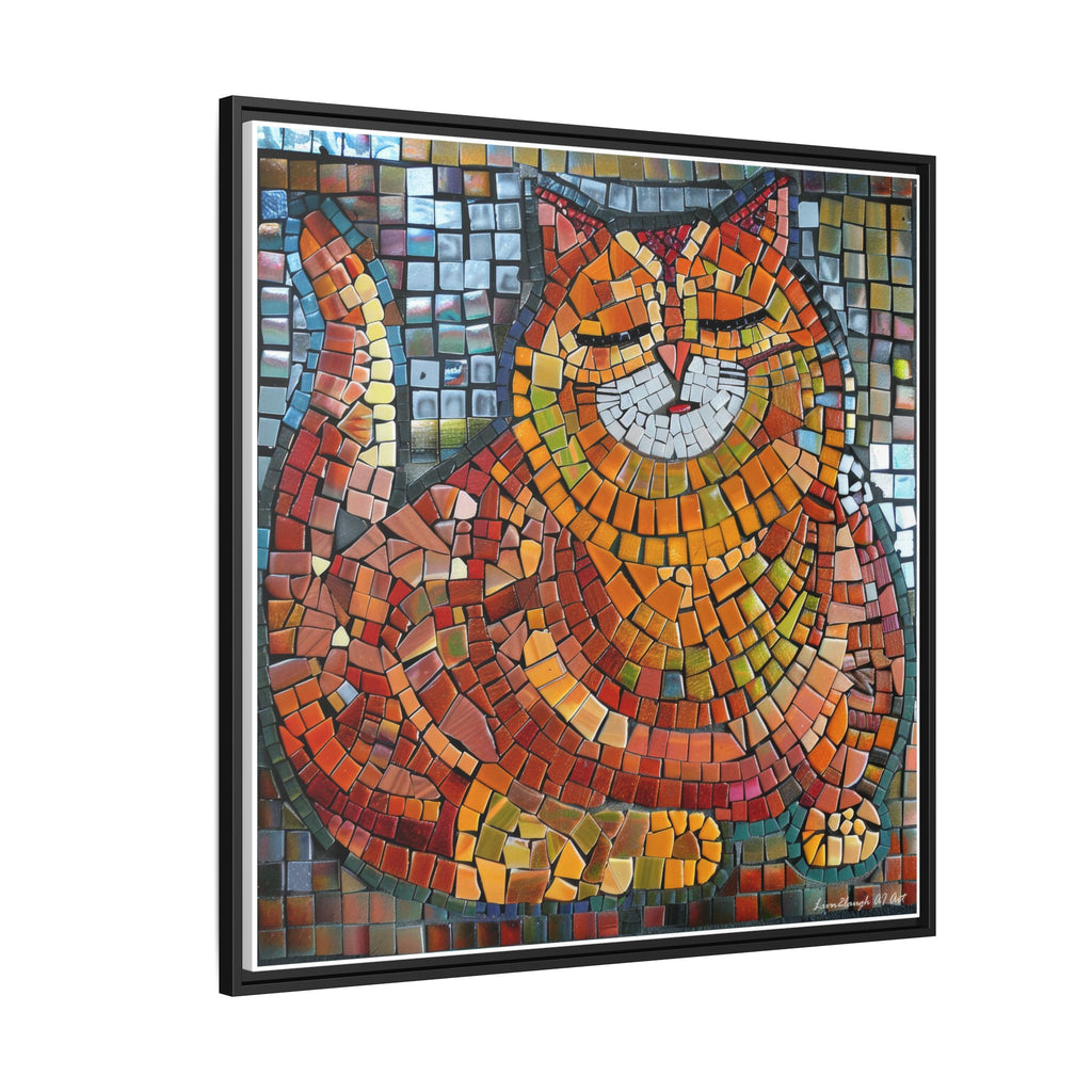 Radiant Whiskers: The Joyful Cat, Framed Mosaic Cat Art Print — Colorful Modern Wall Canvas
