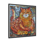 Radiant Whiskers: The Joyful Cat, Framed Mosaic Cat Art Print — Colorful Modern Wall Canvas