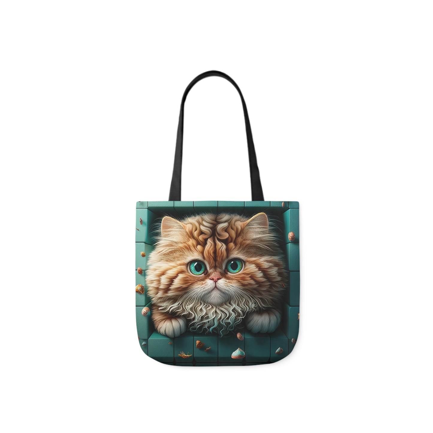 Beautiful Orange And White Fluffy Cat With Blue Eye , Blue Framed Polyester Canvas Tote Bag (AOP)