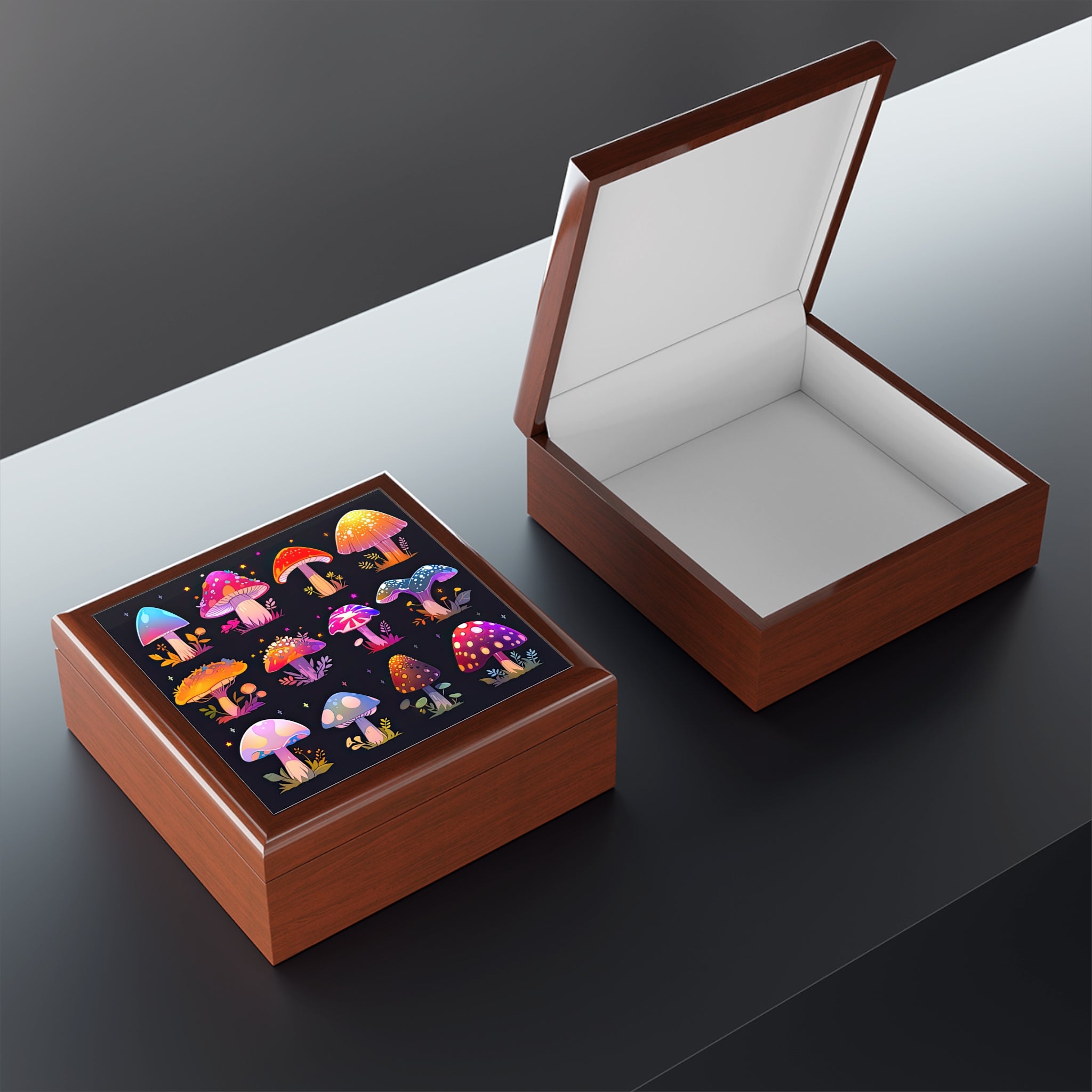 Gorgeous Colorful Mushrooms Jewelry Box