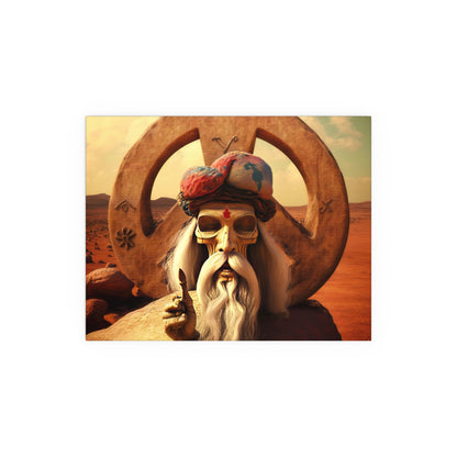 Wise Man In Dessert With Beard And Peace Sign Indoor and Outdoor Silk Posters