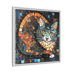 "Bold Mosaic Cat", Framed Mosaic Cat Art Print — Colorful Modern Wall Canvas