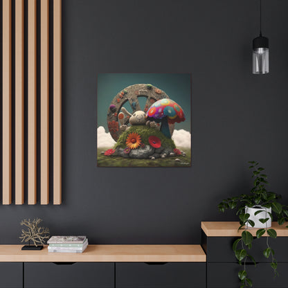 Beautiful Forest Round Peace Sign , Bunny Style Mushrooms  Flowers And Butterfly 12 Canvas Gallery Wraps