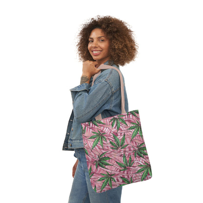 Beautifully Pink And Green Gorgeous Designed Marijuana 420 Weed Leaf Polyester Canvas Tote Bag (AOP)