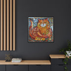 Radiant Whiskers: The Joyful Cat, Framed Mosaic Cat Art Print — Colorful Modern Wall Canvas