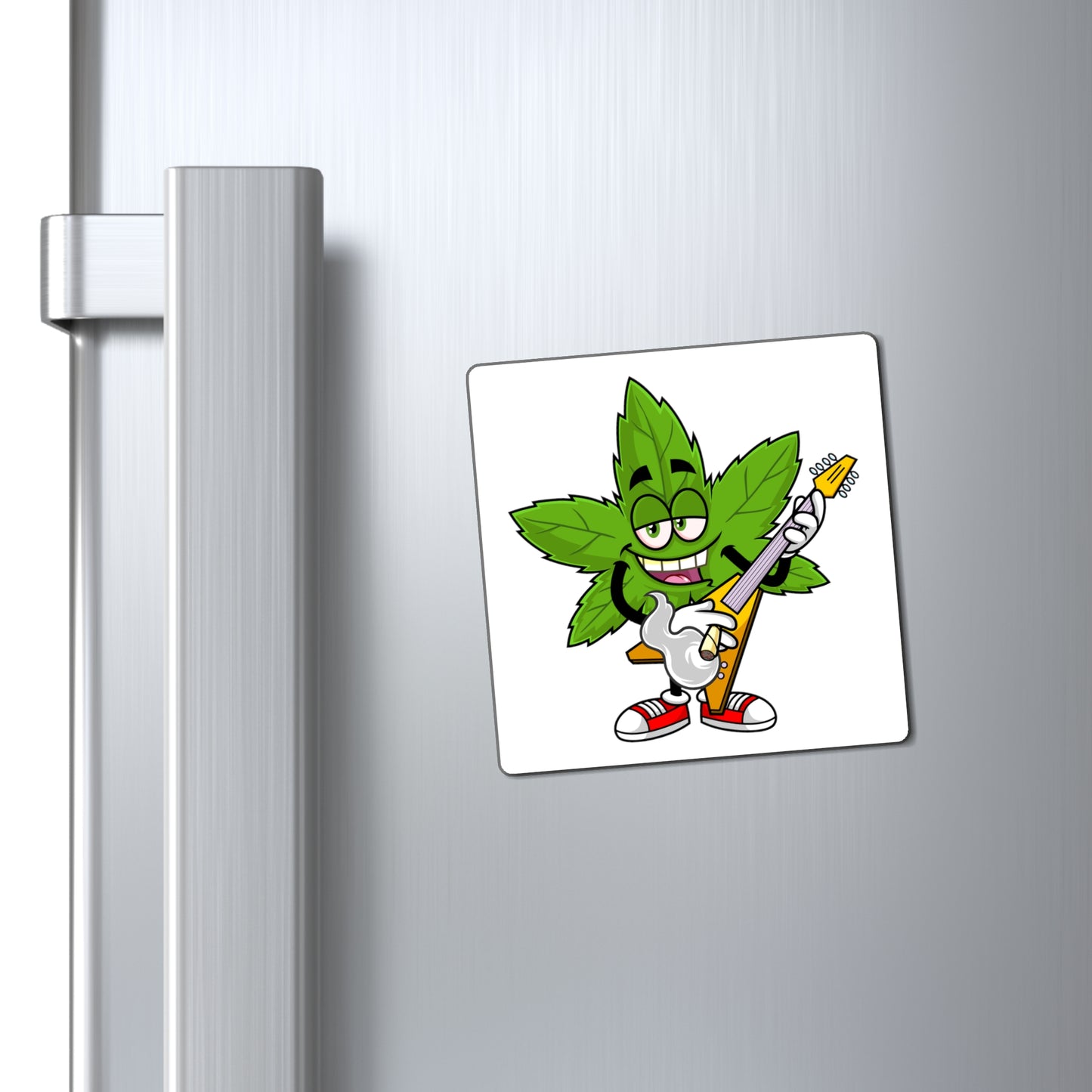 Marijuana Reggae Pot Leaf Man Smoking A Joint With Red Sneakers Playing Guitar Style 4 Magnets