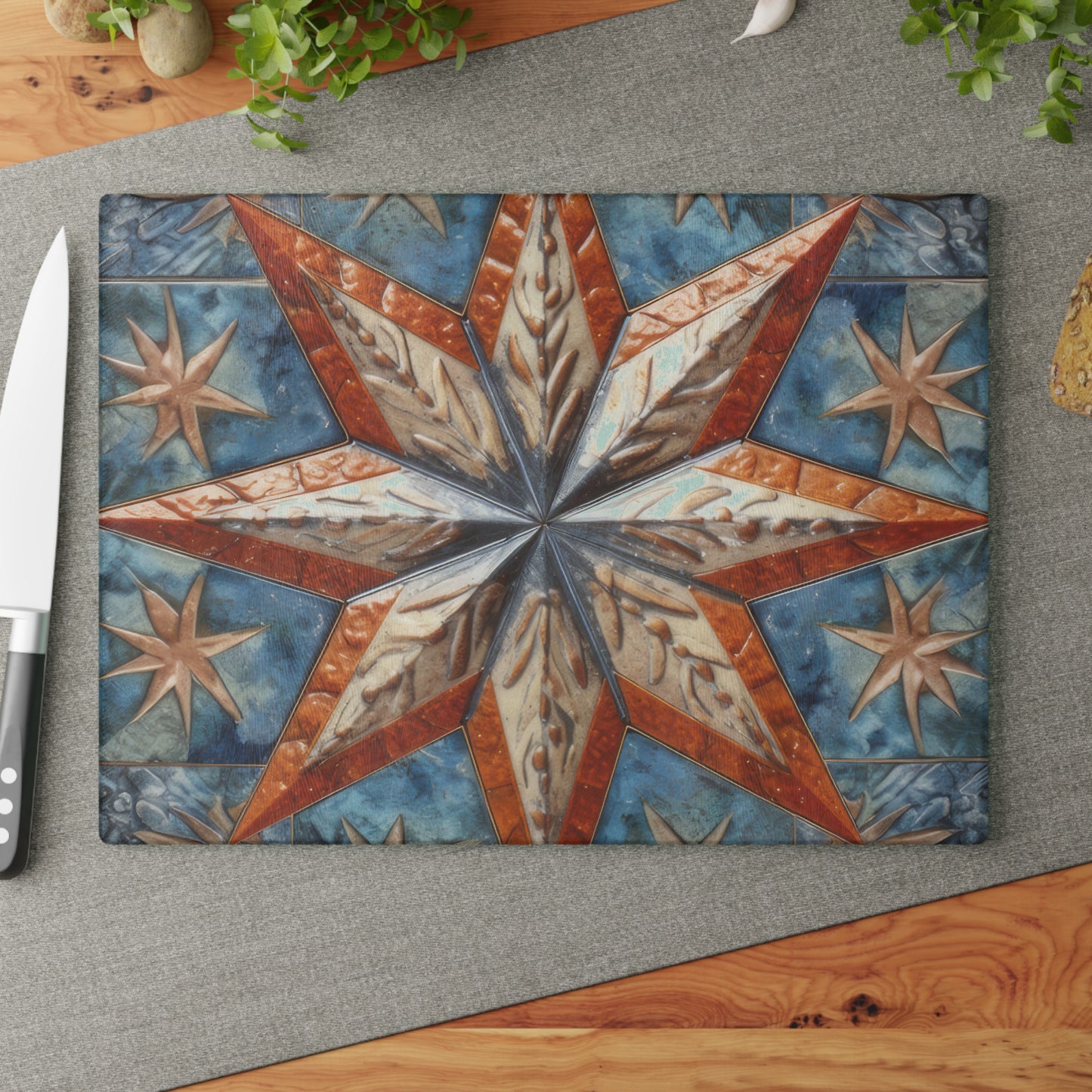 Beautiful Stars Abstract Star Style Orange, White And Blue Glass Cutting Board