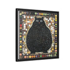"Playful Black Cat Mosaic", Framed Mosaic Cat Art Print — Colorful Modern Wall Canvas
