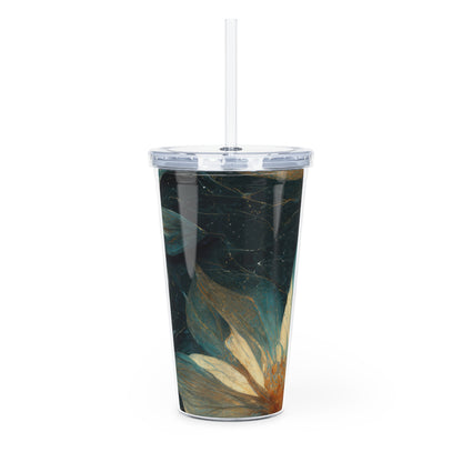 Bold And Beautiful White, Grey And Blue Floral Style 3 Plastic Tumbler with Straw