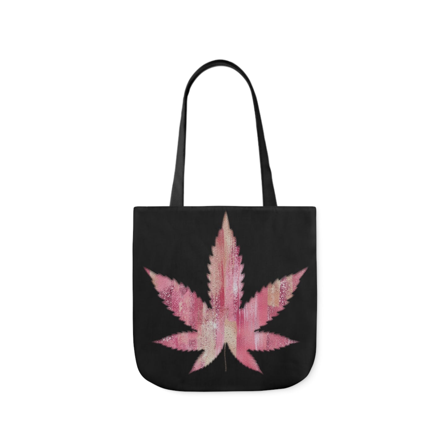 Sassy Single Pink Marijuana 420 Weed Leaf With Black Background Polyester Canvas Tote Bag (AOP)