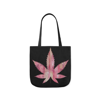 Sassy Single Pink Marijuana 420 Weed Leaf With Black Background Polyester Canvas Tote Bag (AOP)