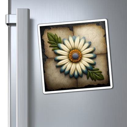 Beautiful Blue Edged White Flower with Yellow Center Magnets