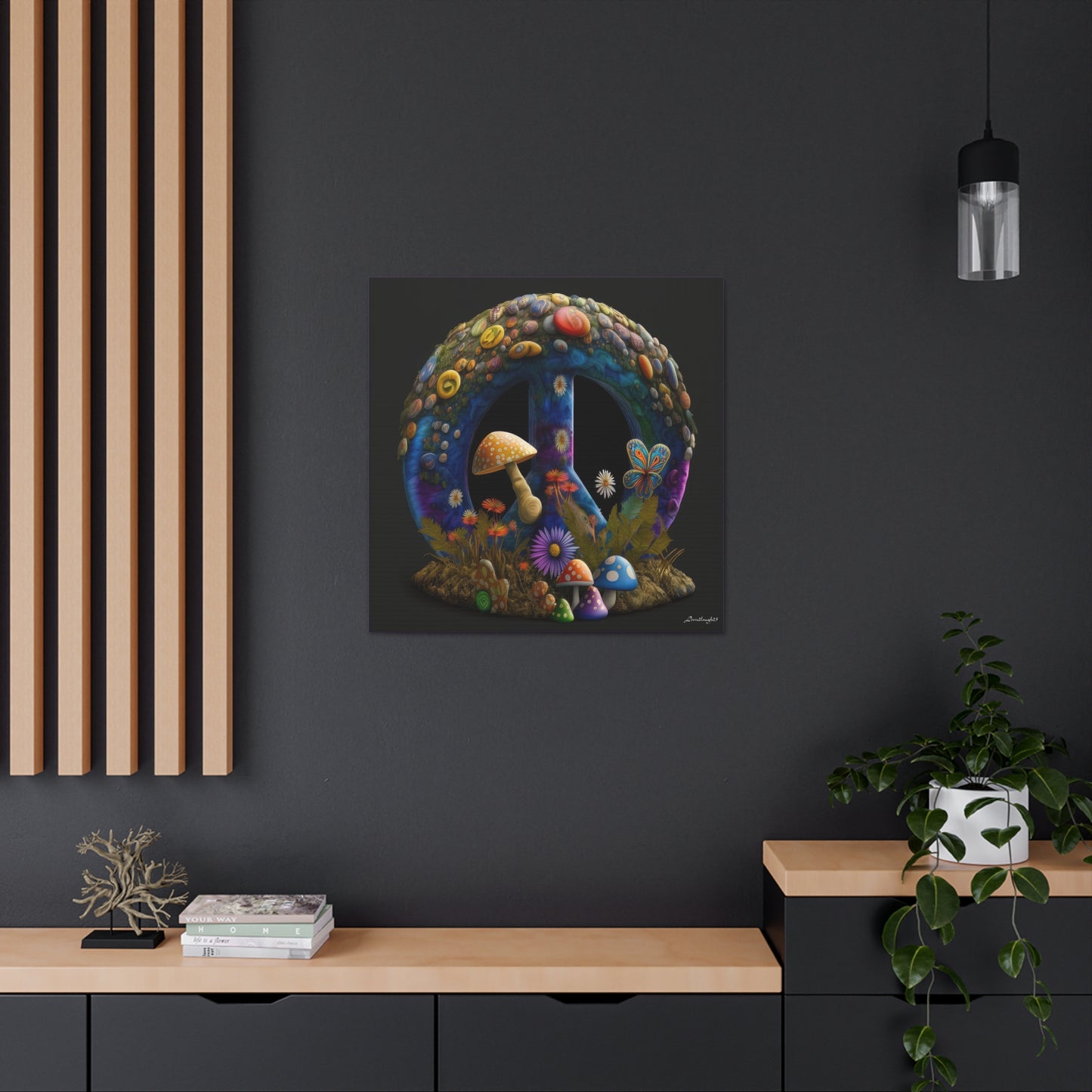 Beautiful Forest Round Peace Sign Mushrooms  Flowers And Butterfly 11 Canvas Gallery Wraps