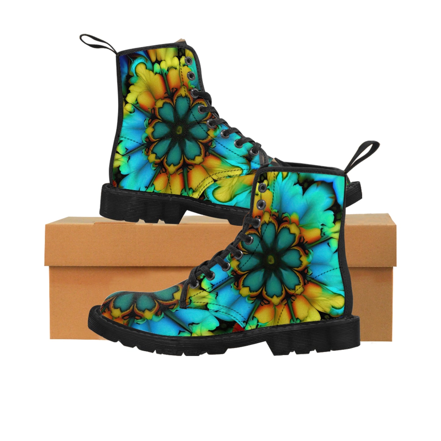 Bold And Beautiful Flowers B 3 Blue Yellow Women's Canvas Boots