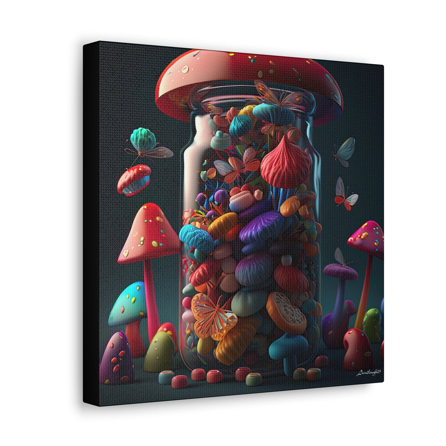 Beautiful Mushroom Luminating Colorful Bliss With Butterflies 2 Canvas Gallery Wraps