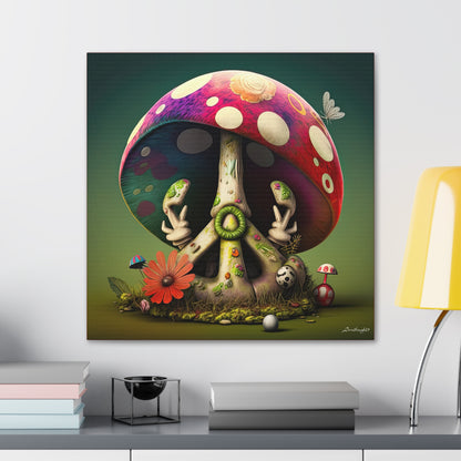 Beautiful Forest Half Peace Sign , Red And White Polka dot Mushrooms Red Flower Canvas Gallery Wraps